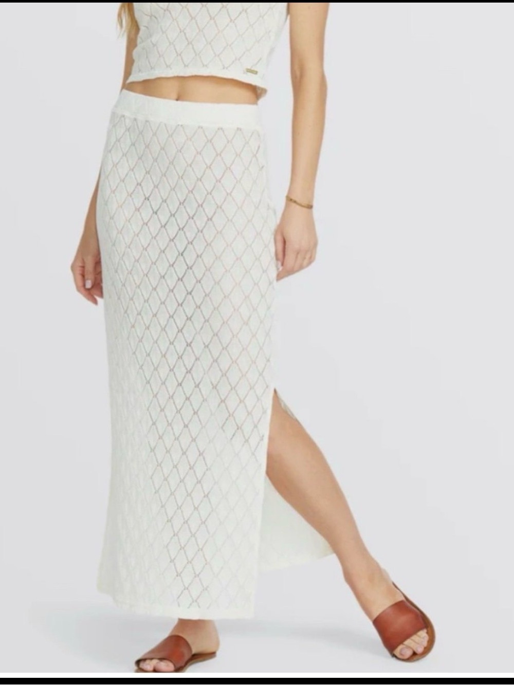 Billabong Only You Crochet Maxi Skirt Cover-Up NWT Cream Open Knit Slit Large